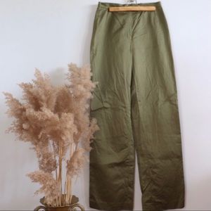gorgeous high waisted satin olive green pants
